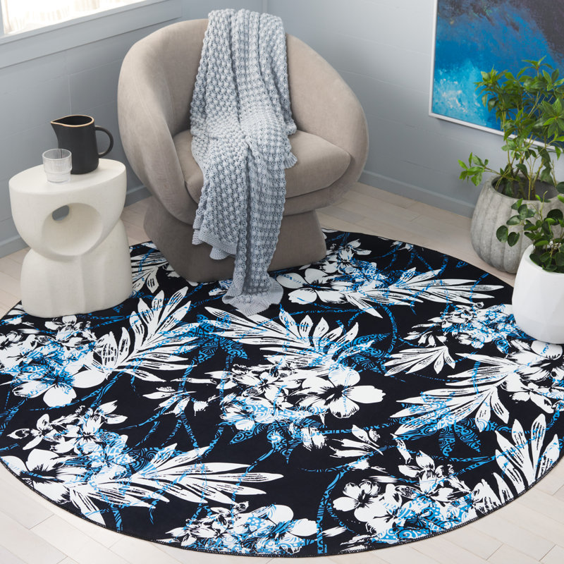 Tapis noir / bleu Amalea 825, Rond 6 pi