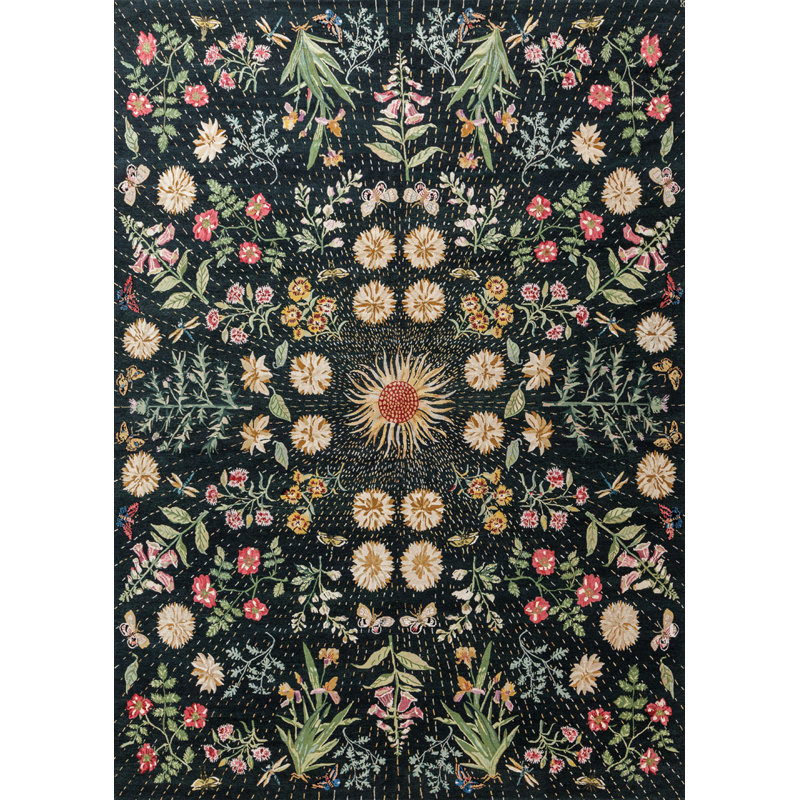 Classic Hand Knotted Floral Area Rug, Rectangle 10' x 14'