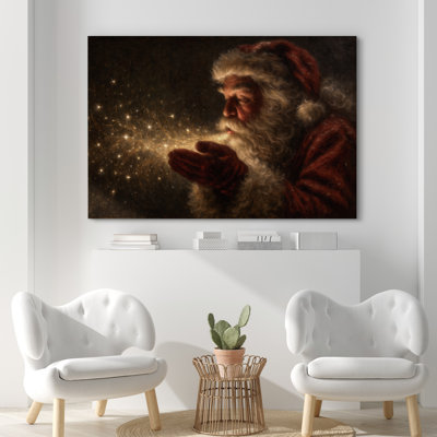 Santa Blowing Magical Stars Christmas Scene Print Pictures Canvas Print Wall Art
