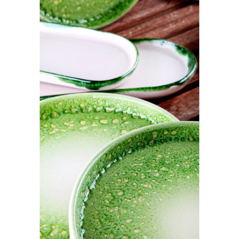 Momsen Ceramic Dinnerware, Green/White