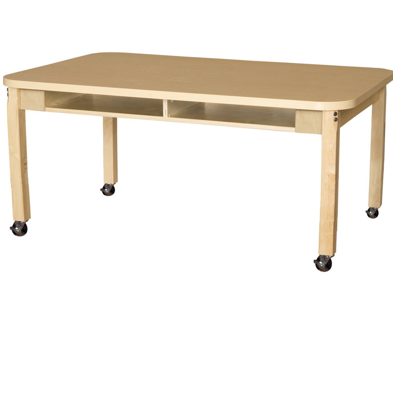 Four Seat Student Desk with Adjustable Legs 12"-17", Beige, 16"H X 48"W X 36"D