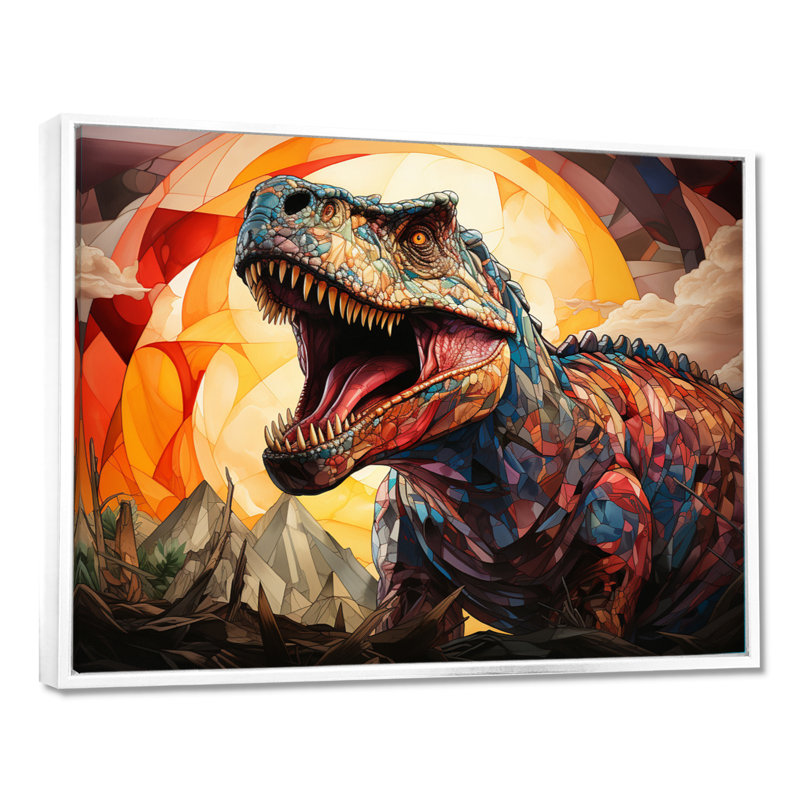 Dinosaure préhistorique héritage géométrique I - dinosaure, art mural encadré, H 24 po x l 32 po x P 1 po