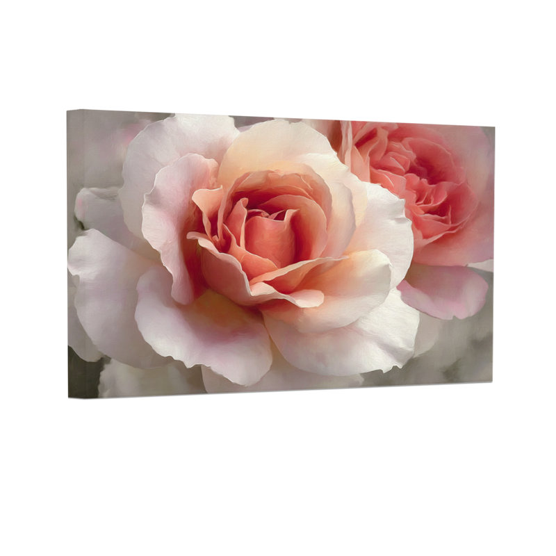 Plantes et fleurs, impression sur toile à motif floral rose, H 12 po x l 18 po