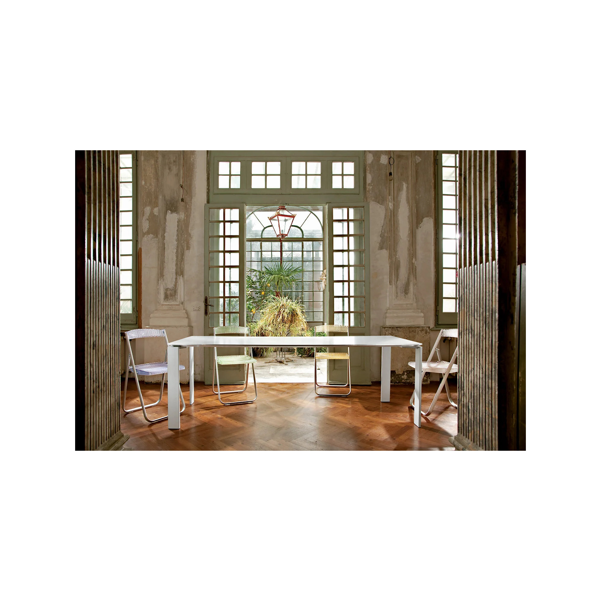Four Dining Table, 28" H x 75" W x 35" D, White