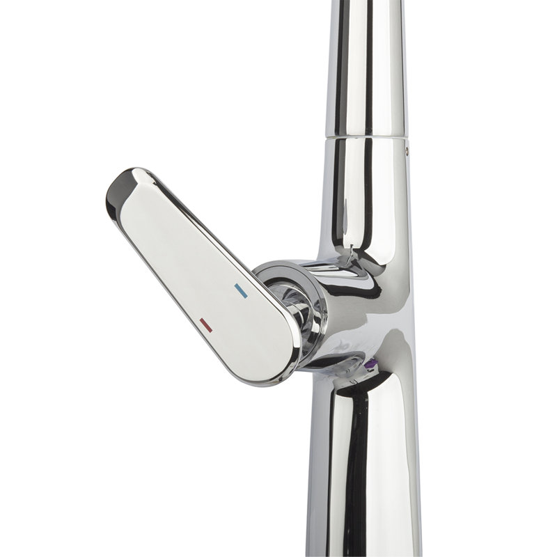 Single Handle Gooseneck 16.14 In. Pull Down Sprayer Kitchen Faucet W/ Button Control 360° Spout Swivel, 3-color Available