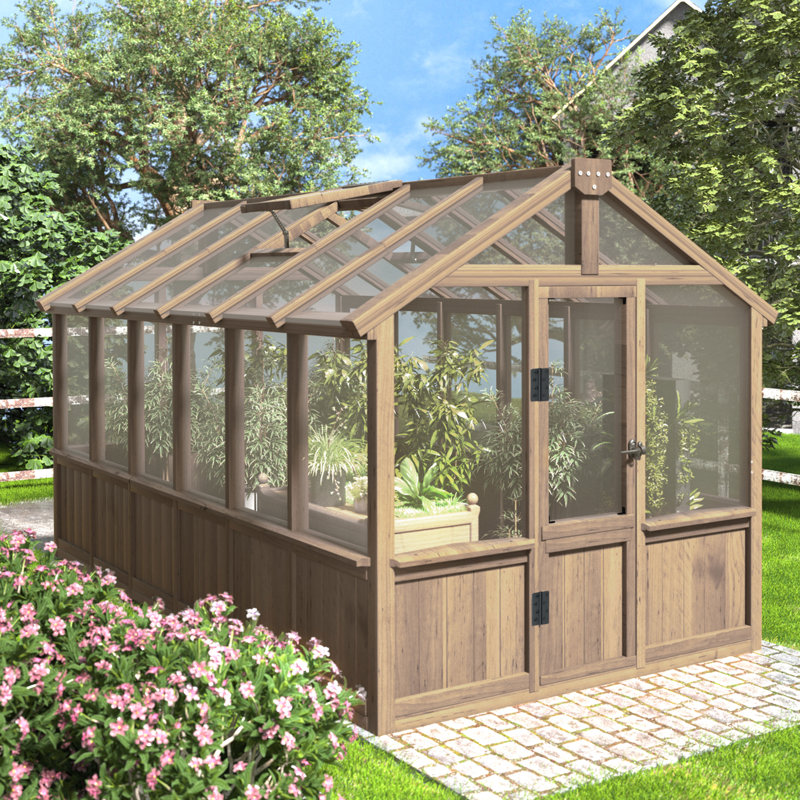 Wooden Polycarbonate Greenhouse, Natural Wood, 83.5" H x 74" W x 143.4" D