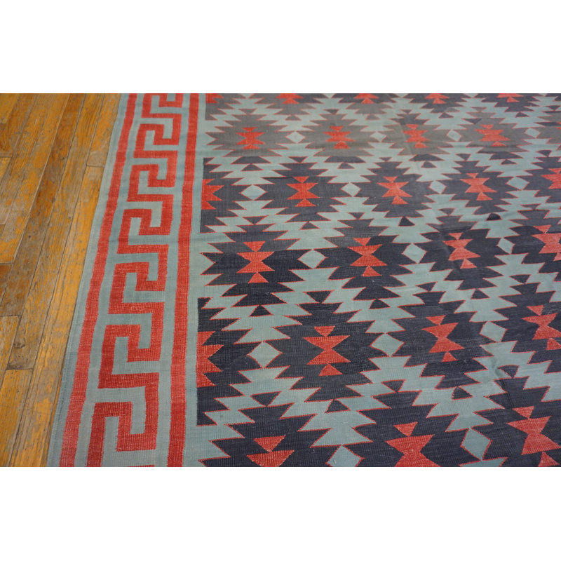Tapis Dhurrie antique en coton à motif géométrique