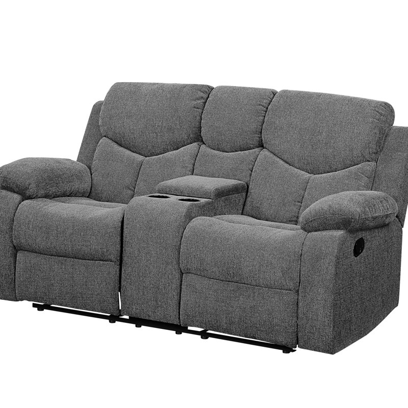 Causeuse Kalen en chenille grise avec console