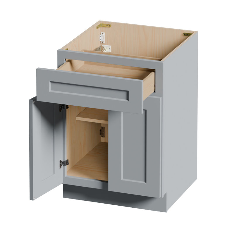 Armoire 24 po gris avec porte à fermeture douce, tiroir, unité compacte en bois massif avec tablette réglable pour la cuisine, la salle de bain, la buanderie et le garage (l 24 po x P 24 po x H 34,5 po)