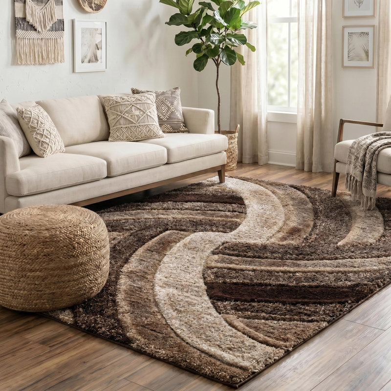 Frio Brown/Beige Shaggy Indoor Rug, Rectangle 120 x 170cm