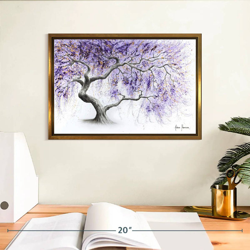 Arbre de prospérité mauve, Cadre flottant doré, 13 po x 9 po