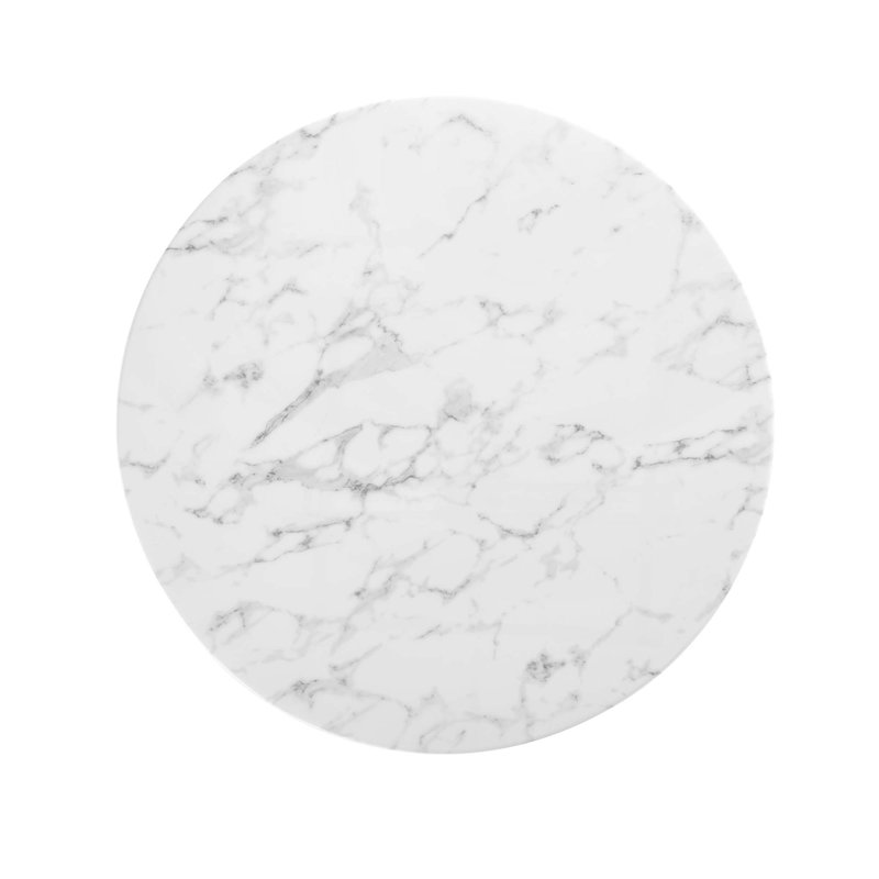  Table de salle à manger en marbre artificiel Lippa, H 29,5 po x L 40 po x l 40 po, Blanc, Blanc