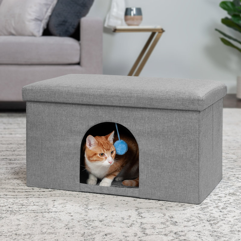 Pet House Footstool Ottoman, 15" H x 25.5" W x 15" D, Stormy Gray