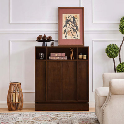 Farmhouse Fluted Sideboard with Outlet Hole and Adjustable Shelves