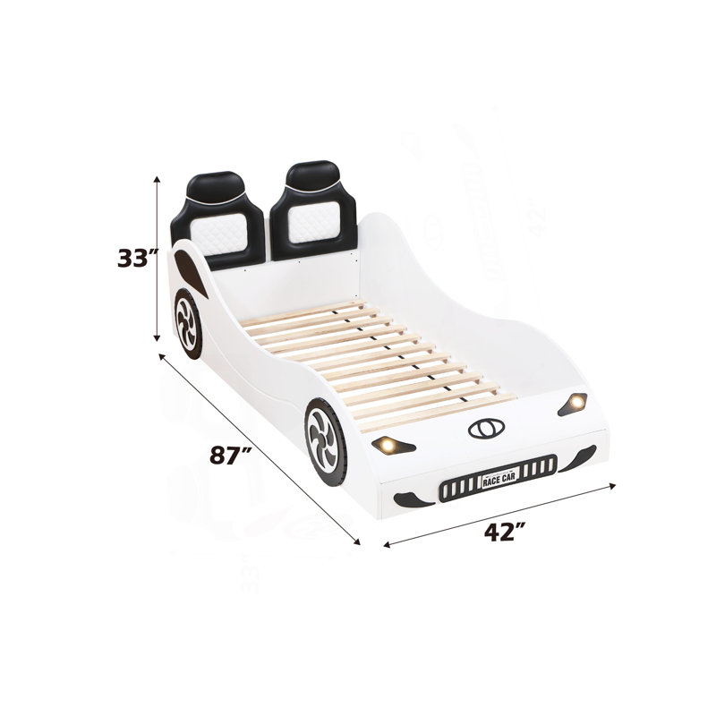 Colen White Finish Twin Car Bed With LED, White