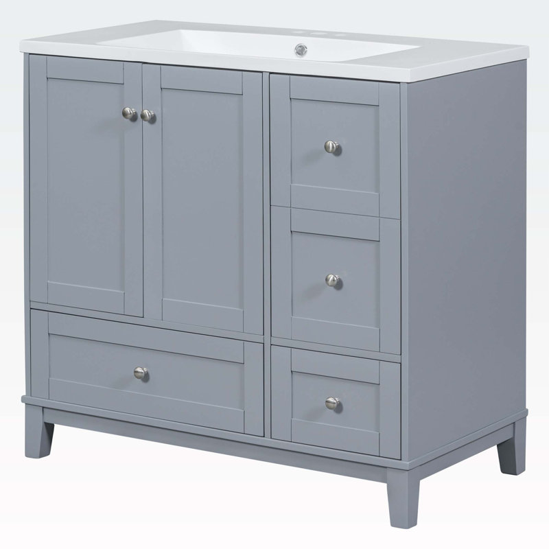Armoire de salle de bain autoportante Florant, Gris