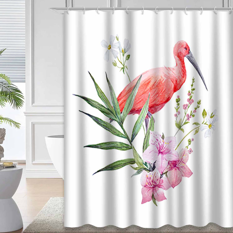 Rideau de douche aquarelle avec fleurs roses et feuilles de palmier avec 12 crochets, L 72 po x l 72 po
