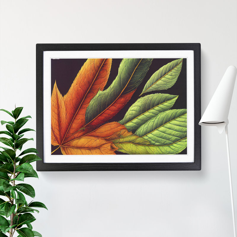 Extravagant Leaf - Single Picture Frame Print, 25cm H x 34cm W x 2cm D, Black