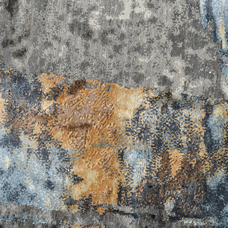 Zenith Abstract Design Hand-Knotted Gray Area Rug, 8' X 10'