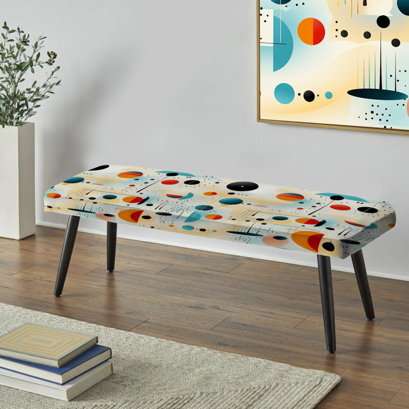 Midcentury Upholstered Black Bench, Mcm Abstract Artistry