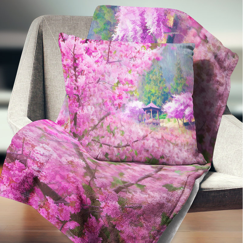 Fleurs de cerisier japonais - Coussin décoratif à imprimé floral, 18 po x 18 po, Carré