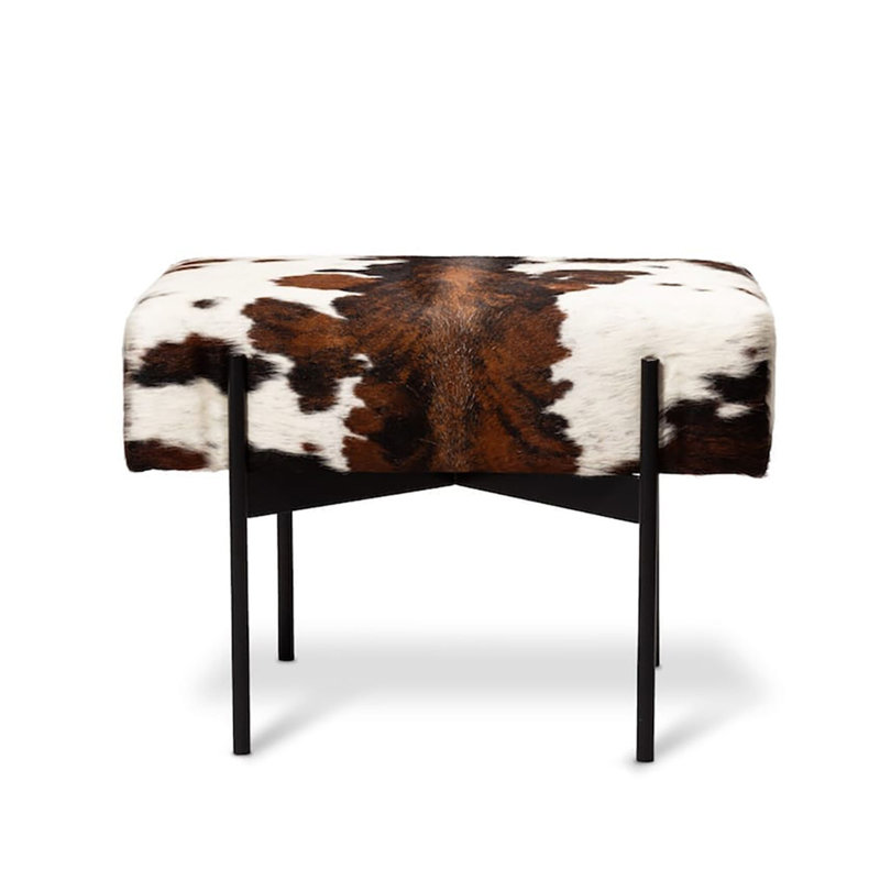Bella Cowhide Bench, 18" H x 60" W x 18" D