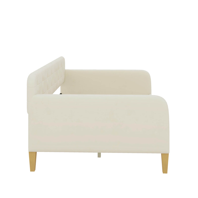 Lit de jour rembourré avec 4 pieds de soutien, Simple, Blanc