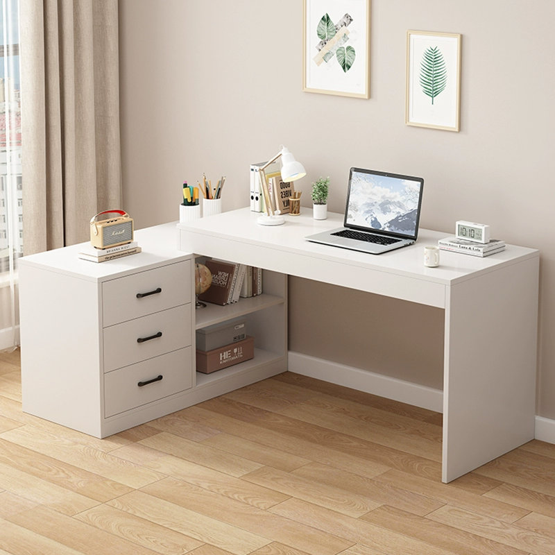 Bureau en L en bois massif avec armoire latérale, H 29,53 po x l 62,99 po x P 31,5 po