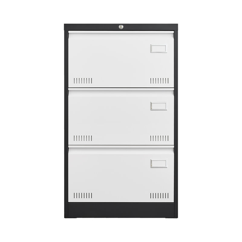 Mirri Locking Metal File Cabinets with Three Drawer, Black/White