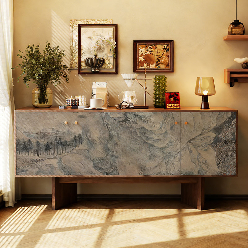 Buffet de style rétro et minimaliste, Noyer / gris