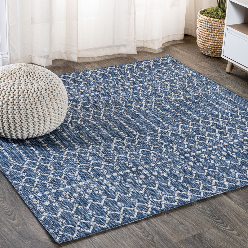 Tapis d'intérieur / extérieur Crompton, Marine / gris pâle, Carré 9 pi