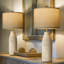 Ensemble de 2 lampes de table modernes en céramique, lampes de chevet de 25 pouces avec interrupteur rotatif, lampes élégantes grises et blanches pour les tables de chevet de salon ou de chambre à coucher