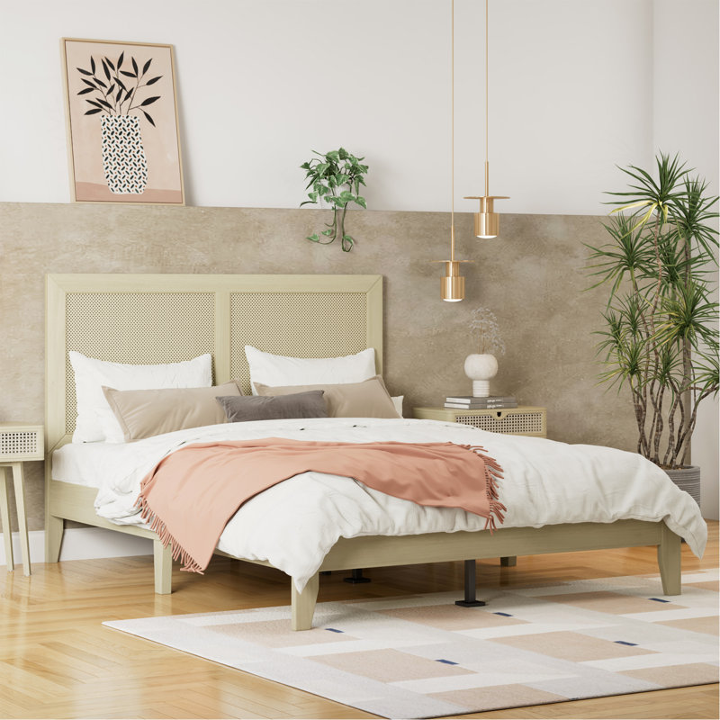 Platform Bed With Rattan, California King, Natural