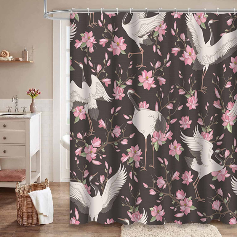 Rideau de douche imperméable à motif floral à motif floral oriental avec 12 crochets, L 72 po x l 78 po
