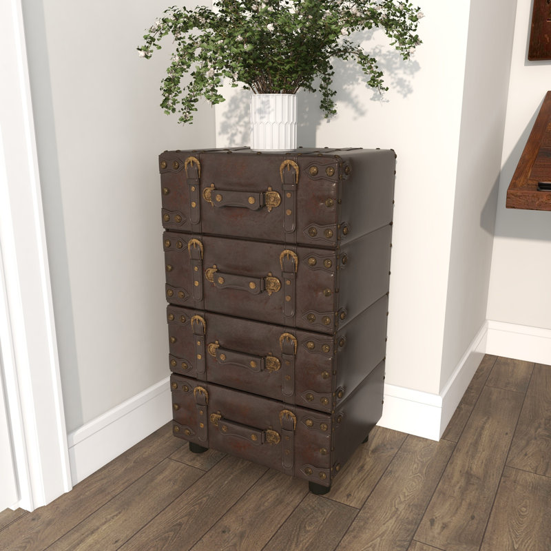 Commode décorative 4 tiroirs Urbana avec sangles à boucles et clous dorés
