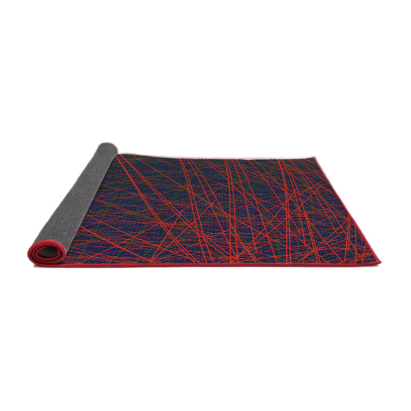 Laine tissée à la machine abstraite et polyester rouge/noir Tapis décoratif, Rond 6 pi x 6 pi