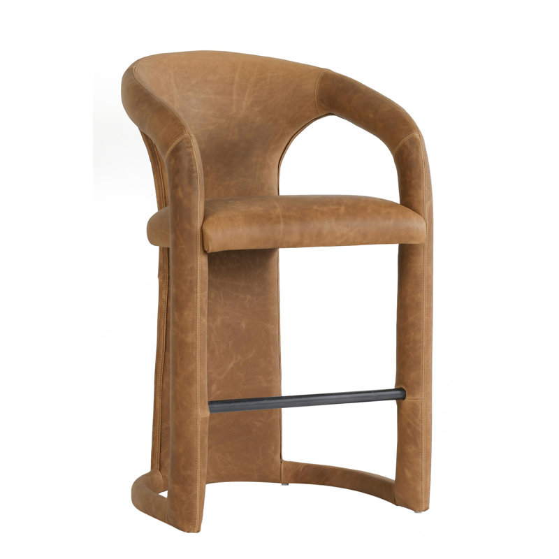 Archie Distressed Leather Stool, Maple Brown