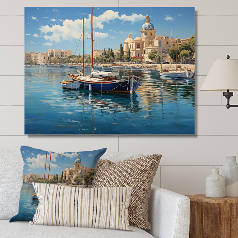 Spain Mediterranean Harbour In Valenciain II - Nautical & Beach Canvas Wall Art, H 34 po x l 44 po x P 1,5 po, Toile tendue
