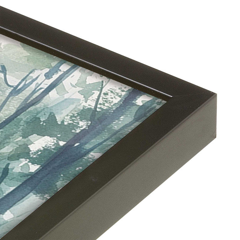 Bleu et vert forêt enchantée I, Cadre noir satiné, H 13,5 po x l 13,5 po