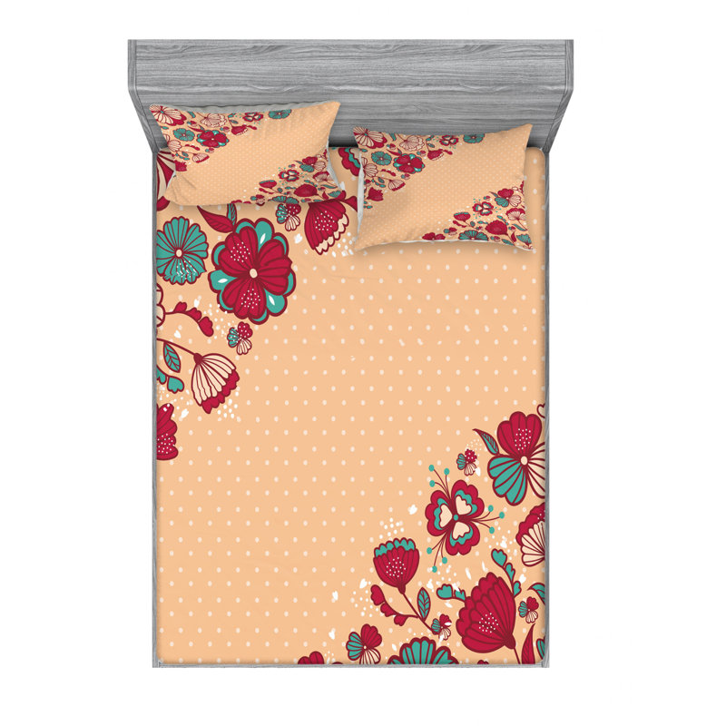 Ensemble de draps à motif floral, Ensemble de draps pour lit double avec un drap-hou