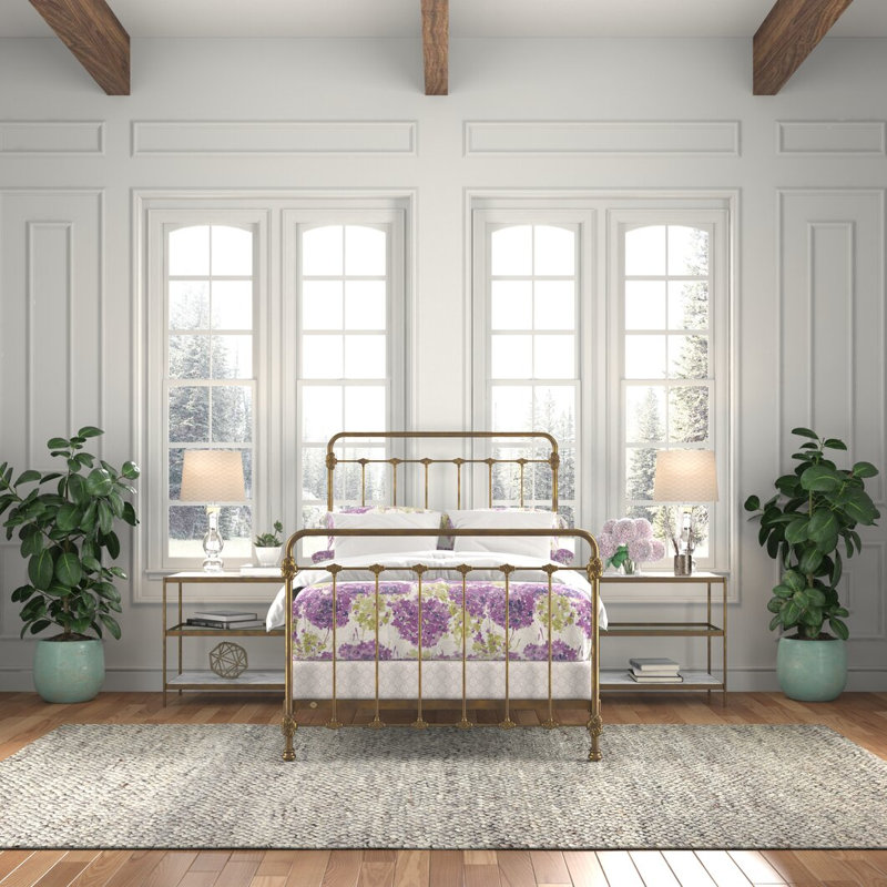 Lit en fer Picket Fence, Full / Double, Or bruni