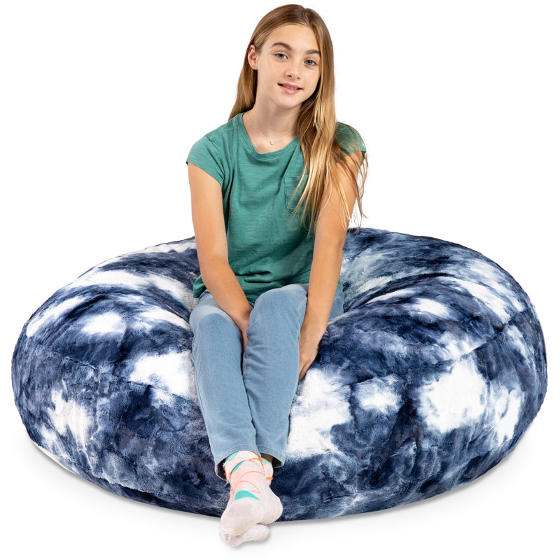 Cocoon 4 Foot Kids Bean Bag Chair - Faux Fur - Fun Colors, Blue/White Print