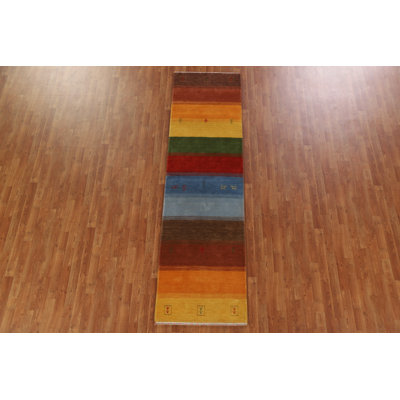 Ensemble de 2 tapis de couloir oriental rayé Gabbeh noué à la main 3 x 10