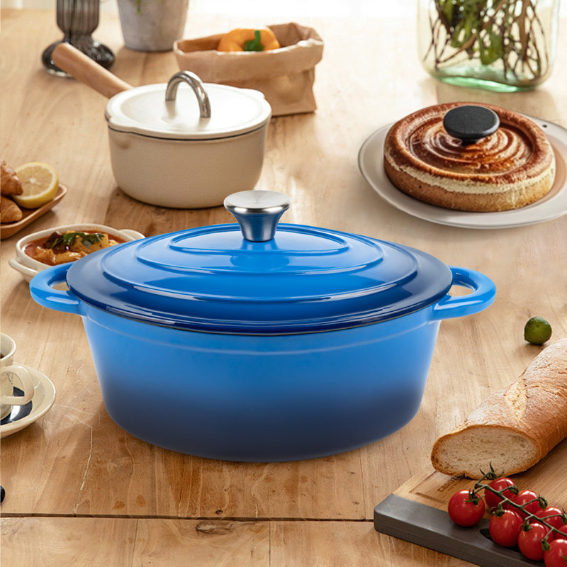 Cast Iron Enameled Dutch Oven Pot With Lid, Non-Stick Enamel Coated Cookware With Dual Handles For Bread Baking, Cooking