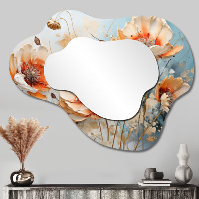 Miroir mural floral irrégulier - charme campagnard coquelicots pêche
