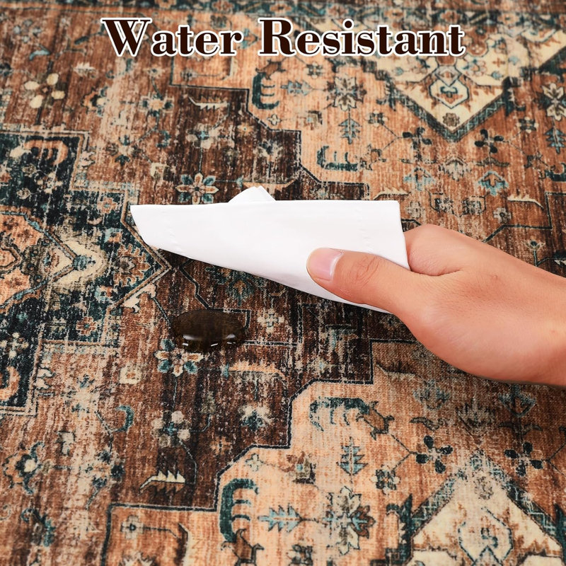 Vintage 2x6 Washable Rug – Non-Slip Non-Shedding Foldable Distressed Traditional Carpet for Kitchen Bedroom Entryway Bathroom Brown.