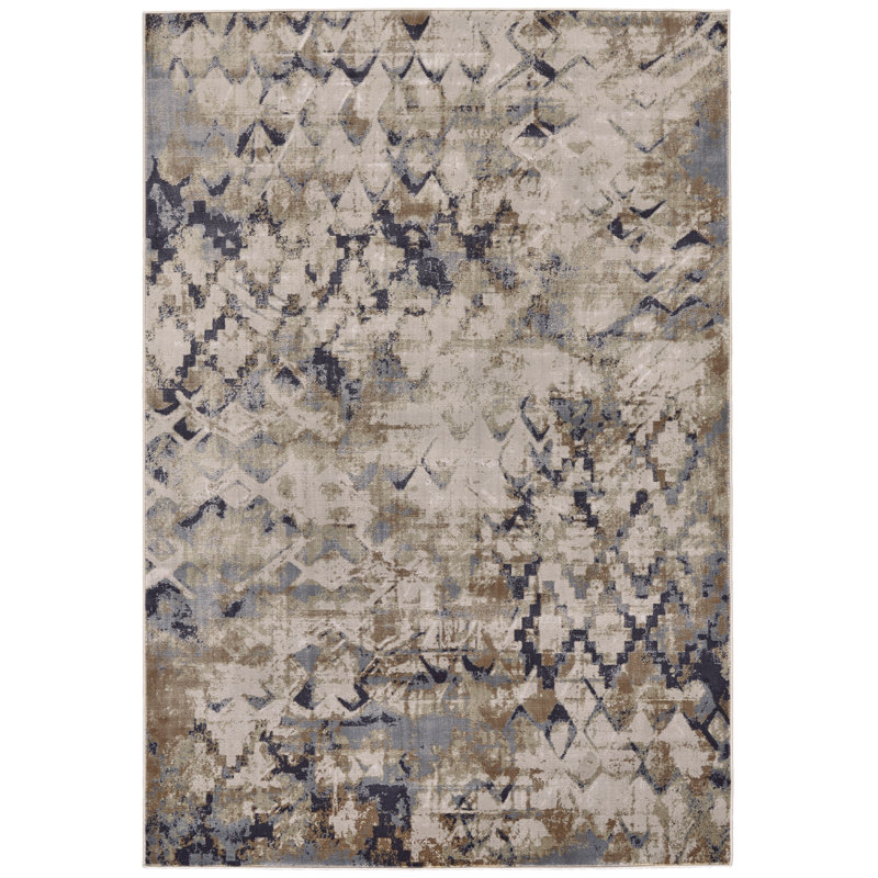 Mukherjee Abstract Blue/Beige Area Rug, Rectangle 2'2" x 4'