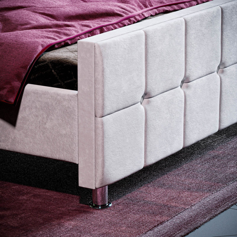 Raul Upholstered Bed Frame, UKFR Certified, Light Grey Velvet, Kingsize (5')	