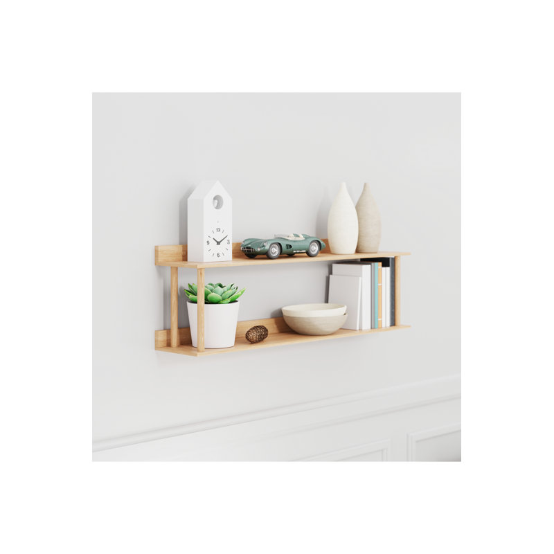 2 Piece Oak Solid Wood Accent Shelf, Natural