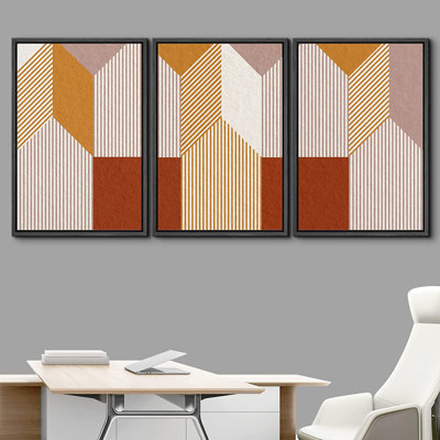 «Geometric Line», 3 pièces, cadre flottant, impression sur toile